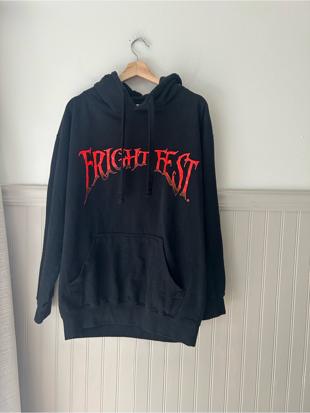 Six Flags Large Fright Fest Black Graphic Halloween Pullover Hoodie